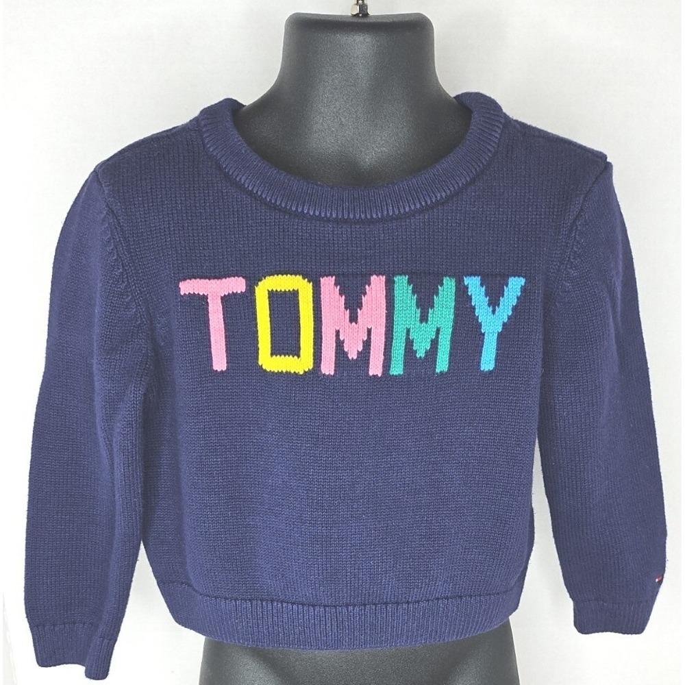 Tommy Hilfiger Girl's Size‎ XXS 2-3 Navy LS Sweater Colorful Tommy Logo
